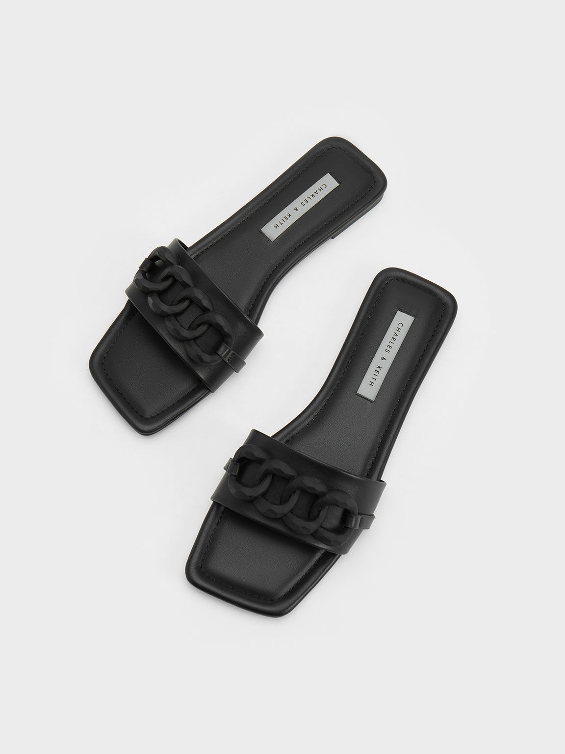 Chunky Chain-Link Slide Sandals, Black, hi-res