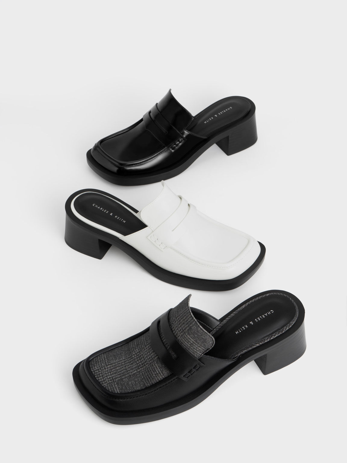 Penny Loafer Block Heel Mules, Black, hi-res
