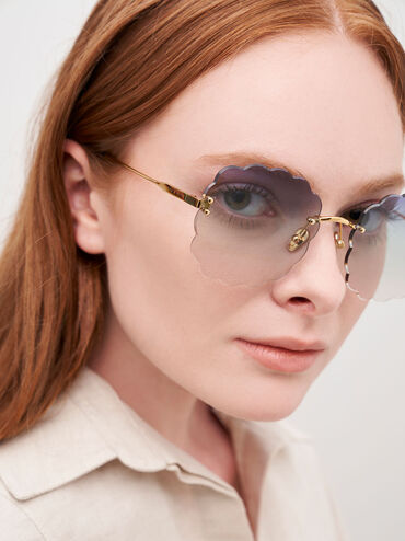Multi-Tinted Scalloped Butterfly Sunglasses, Blue, hi-res