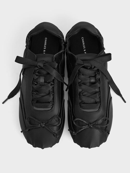 Cece Satin Ruched Bow Sneakers, Black Textured, hi-res