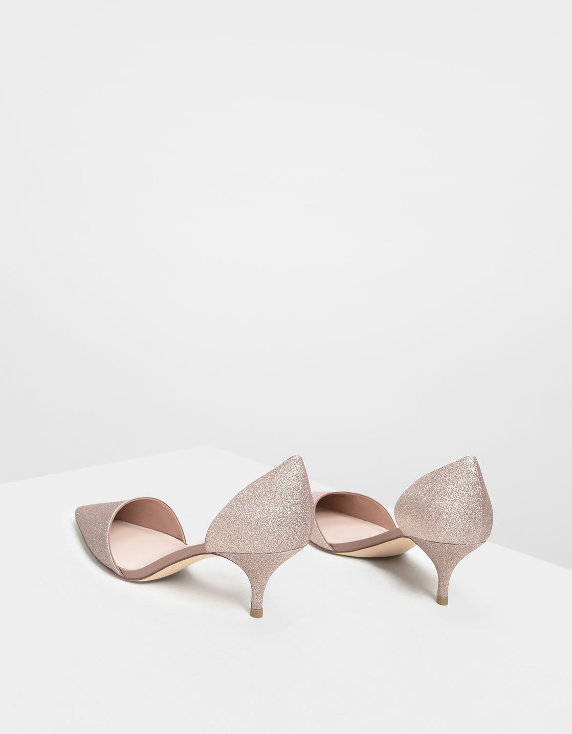 Rose gold kitten heel pumps on sale