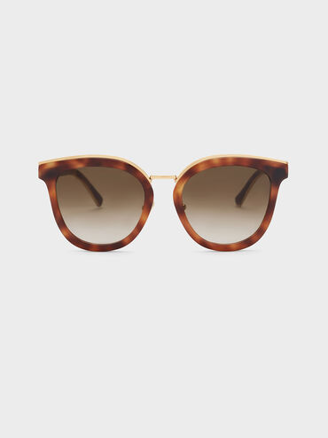 Tortoiseshell Recycled Acetate Metallic-Rim Cateye Sunglasses, T. Shell, hi-res
