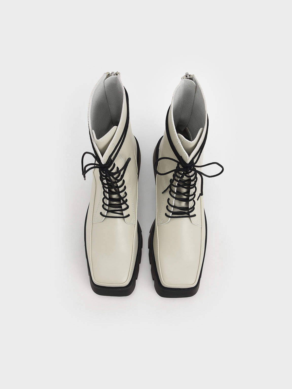 Lace-Up Platform Calf Boots, Chalk, hi-res
