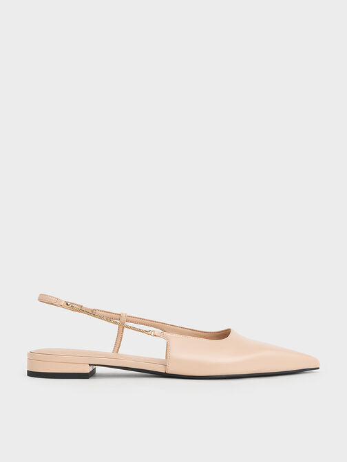 Zapatos planos destalonadas con tira de cadena, Nude, hi-res
