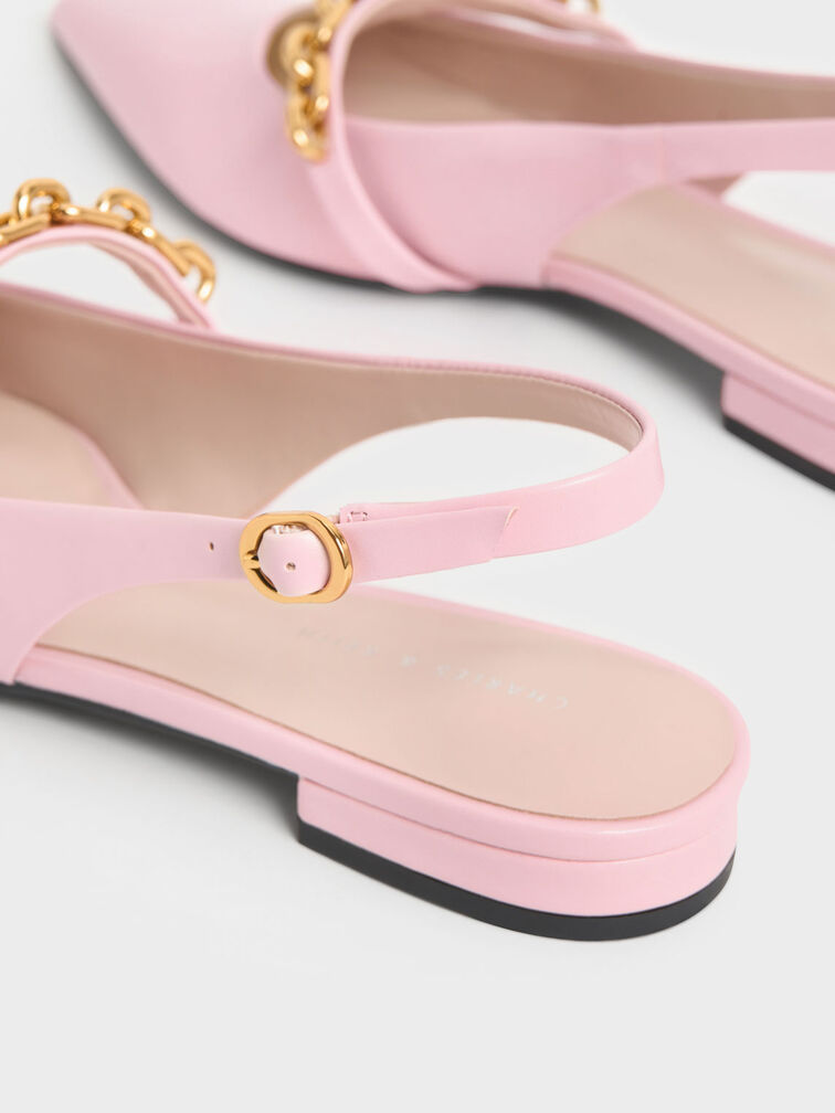 Chain-Link Strap Slingback Flats, Light Pink, hi-res