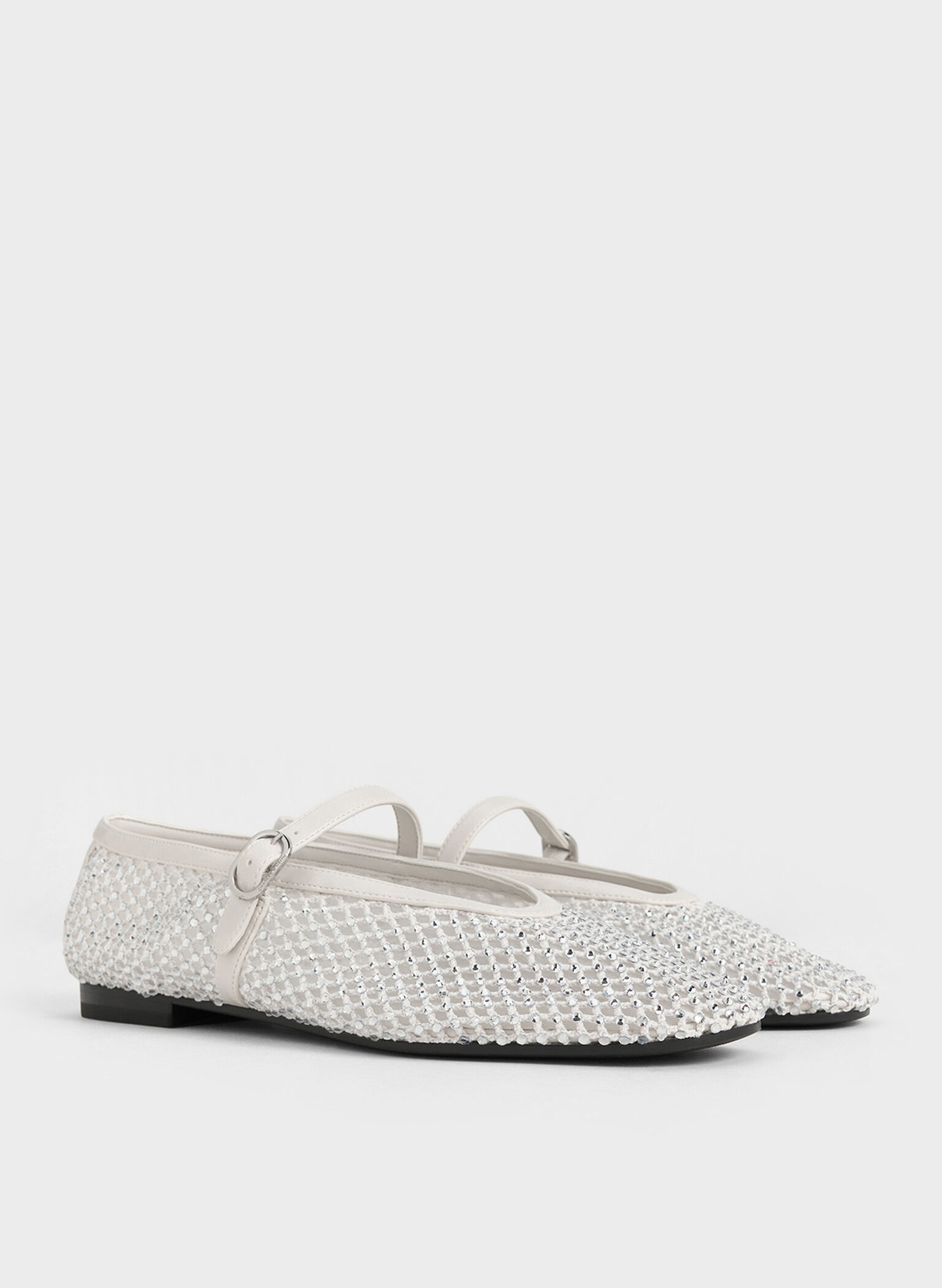 Mary Janes de malla con adornos de cristal, Blanco, hi-res