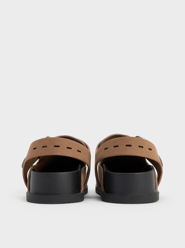 Suede Buckled Slingback Mules, Brown, hi-res