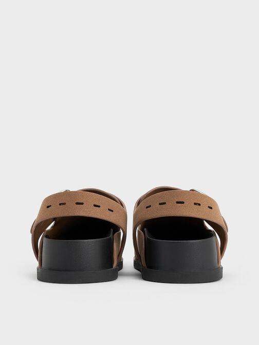 Mules slingback de ante con hebilla, Marrón, hi-res