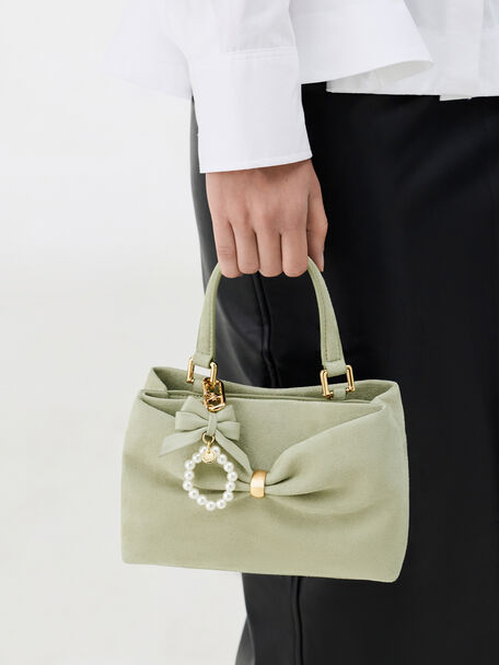 Halsey Bow-Pearl Charm, Pale Sage, hi-res