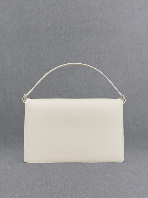 Leather Shoulder Bag, White, hi-res