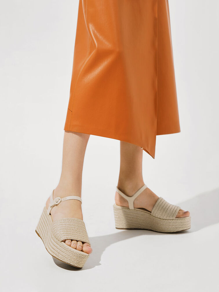 Espadrille Platform Sandals, Cream, hi-res