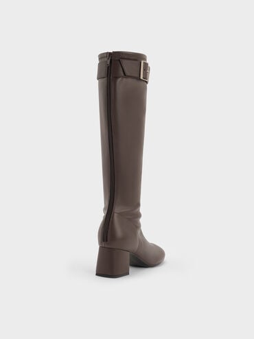 Gerry Buckled Block-Heel Knee-High Boots, Dark Brown, hi-res
