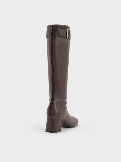 Gerry Buckled Block-Heel Knee-High Boots, Dark Brown, hi-res