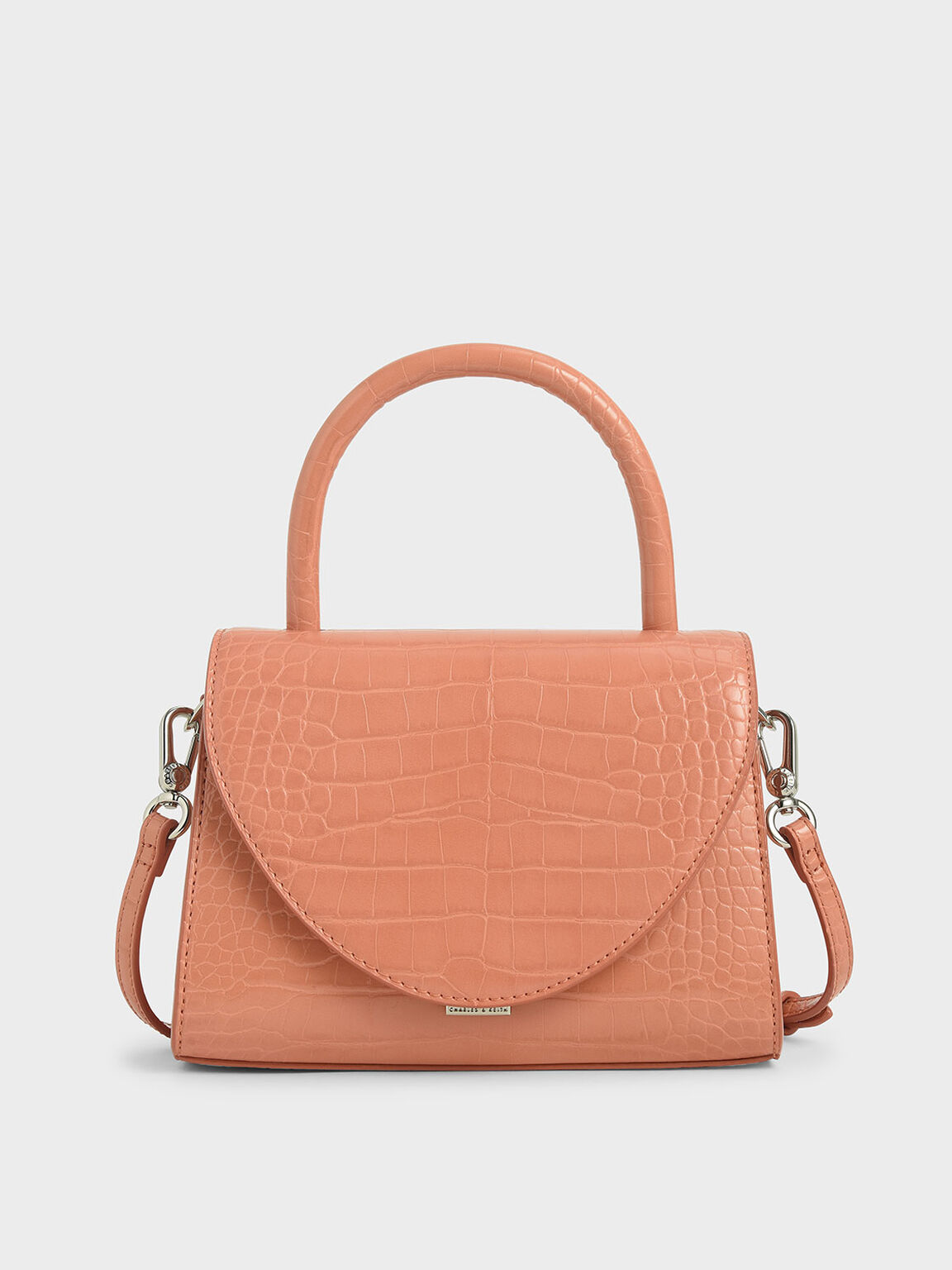 Peach Croc-Effect Structured Top Handle Bag | CHARLES & KEITH US