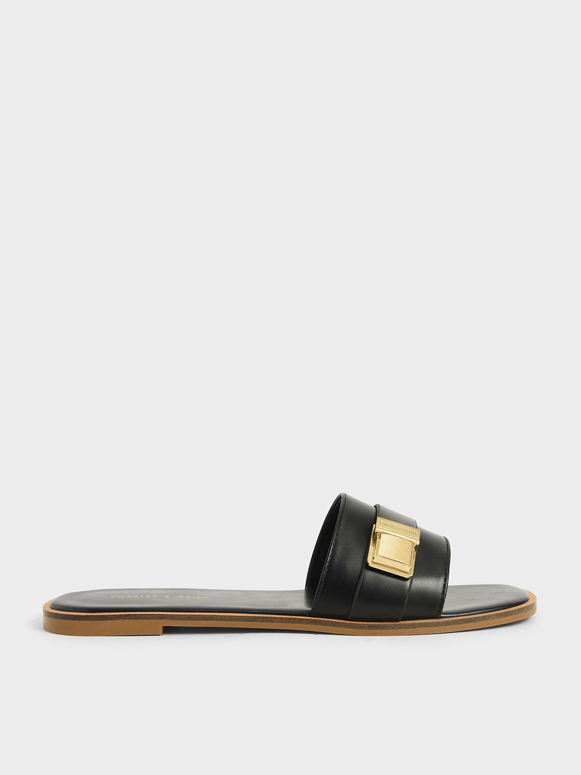 Black Buckle Detail Slide Sandals | CHARLES & KEITH US