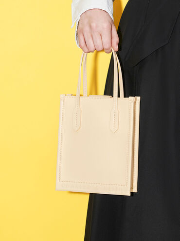 Geometric Tote Bag, Beige, hi-res