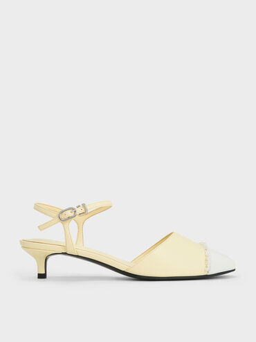Zapatos de tacón kitten adornados con perlas, Amarillo mantequilla, hi-res