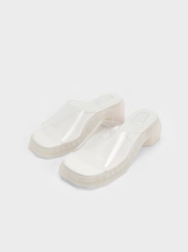 Fia See-Through Geometric Mules, White, hi-res