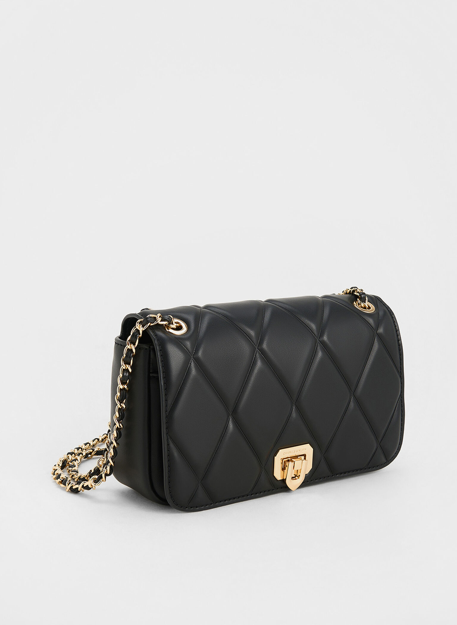 Arwen Diamond-Quilt Shoulder Bag, Black, hi-res