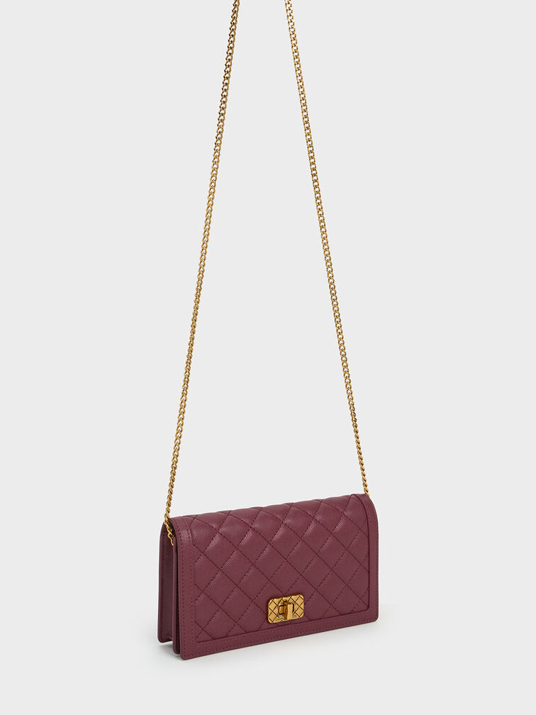 Micaela Quilted Long Wallet, Burgundy, hi-res