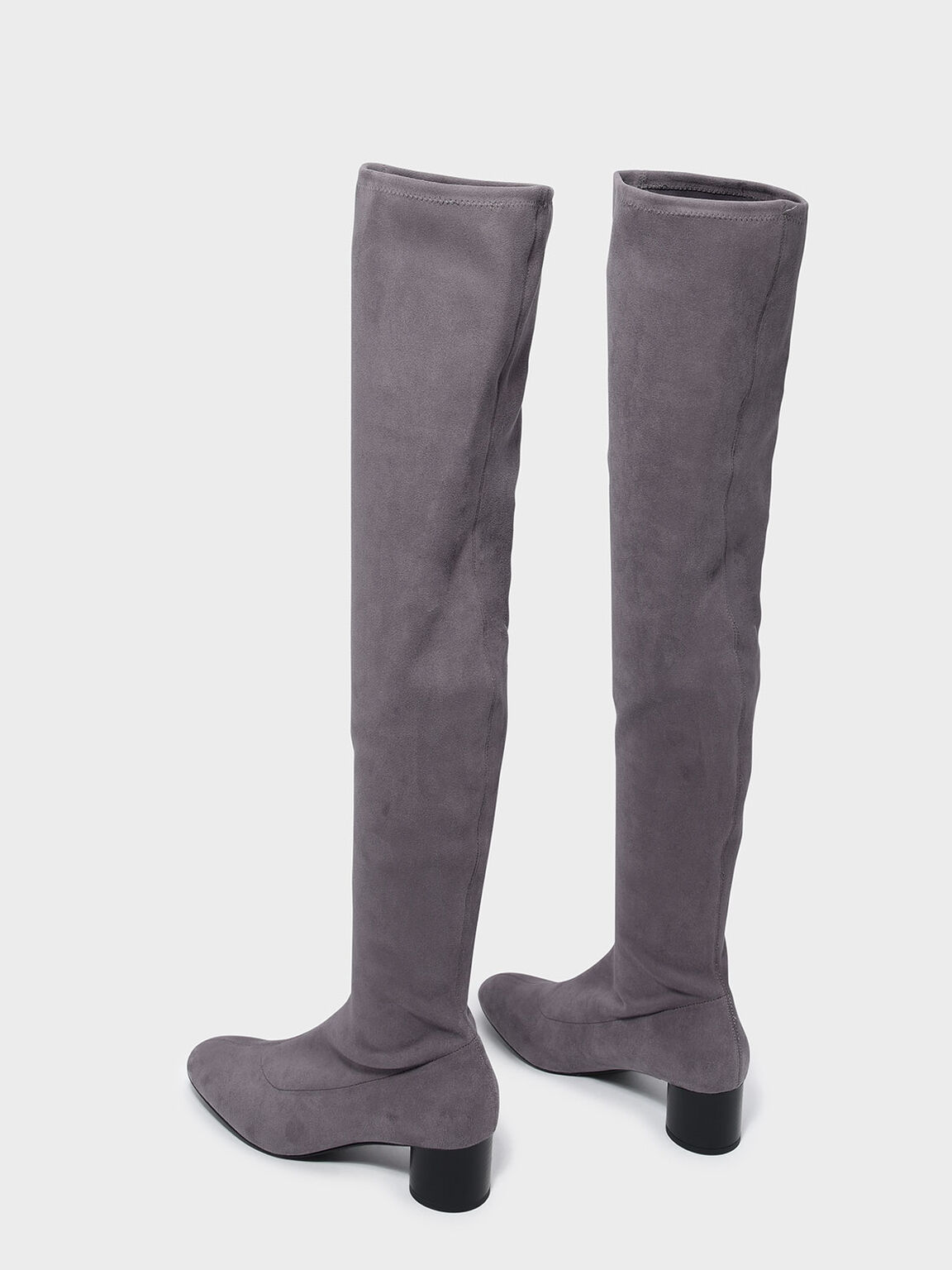 Textured Thigh High Boots, Grey, hi-res
