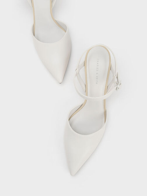 Rattan Block Heel Pumps, White, hi-res