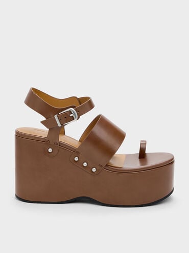 Tarian Toe-Ring Platform Wedges, Cognac, hi-res