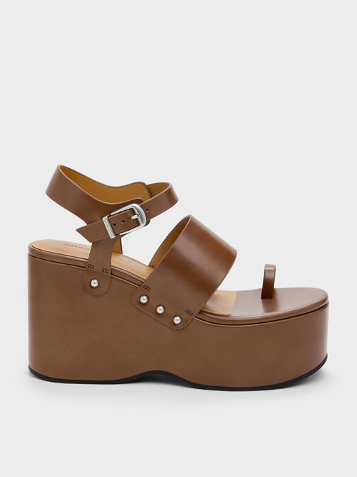Tarian Toe-Ring Platform Wedges, Cognac, hi-res