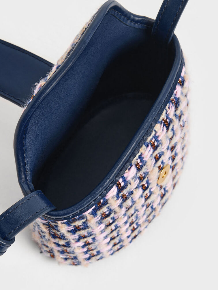 Gabine Tweed Bucket Bag, Navy, hi-res