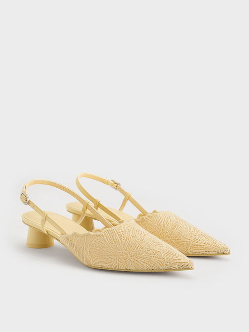 Meja Crochet Floral Pointed-Toe Slingback Pumps, Yellow, hi-res