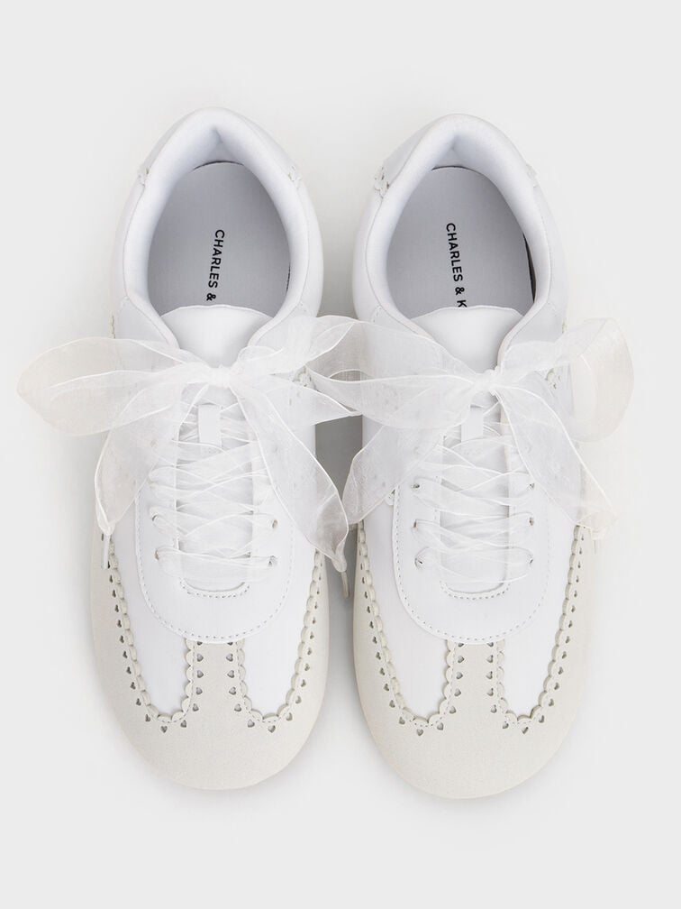 Cece Heart-Motif Sheer-Lace Sneakers, White, hi-res