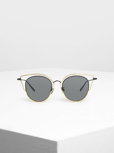 Double Frame Wingtip Sunglasses, Black, hi-res