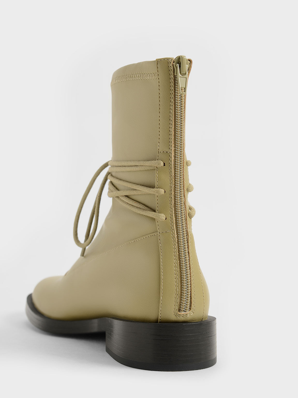 Lace-Detail Zip-Up Ankle Boots, Olive, hi-res