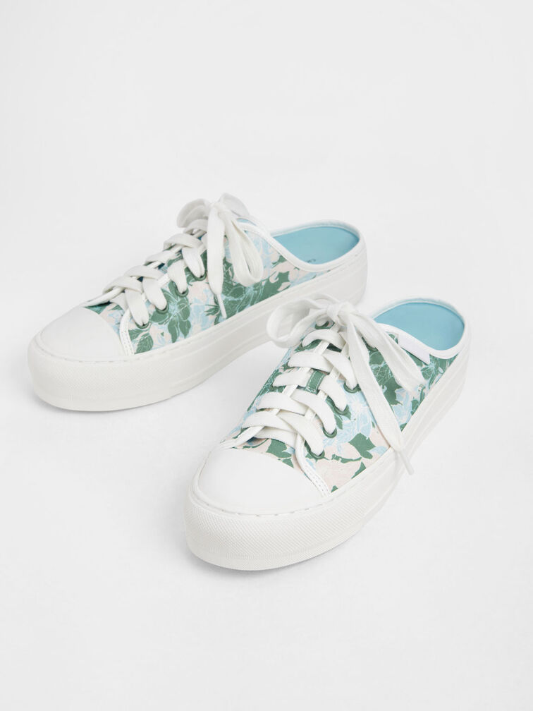 Linen Floral-Print Slip-On Sneakers, Multi, hi-res