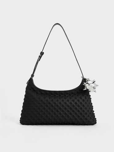 Spike Textured Shoulder Bag, Noir, hi-res