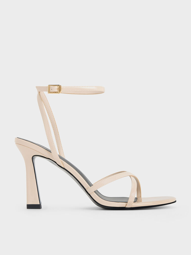 Cream Patent Crossover-Strap Heeled Sandals - CHARLES & KEITH US