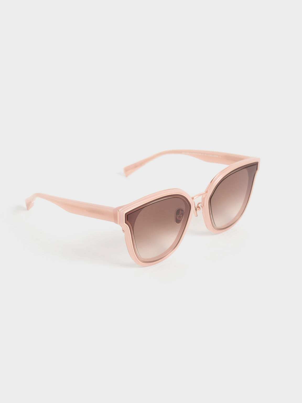 Gold-Trim Rectangular Sunglasses, Pink, hi-res