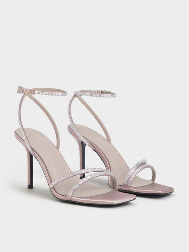 Satin Crystal Stiletto Sandals, Mauve, hi-res