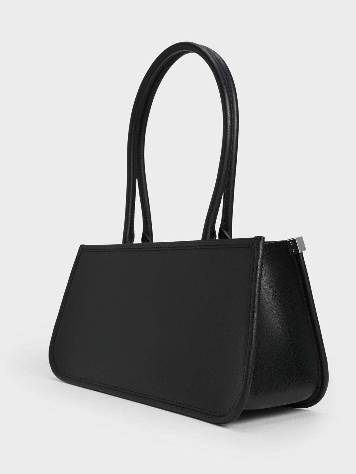 Curved Handle Geometric Bag, Black, hi-res