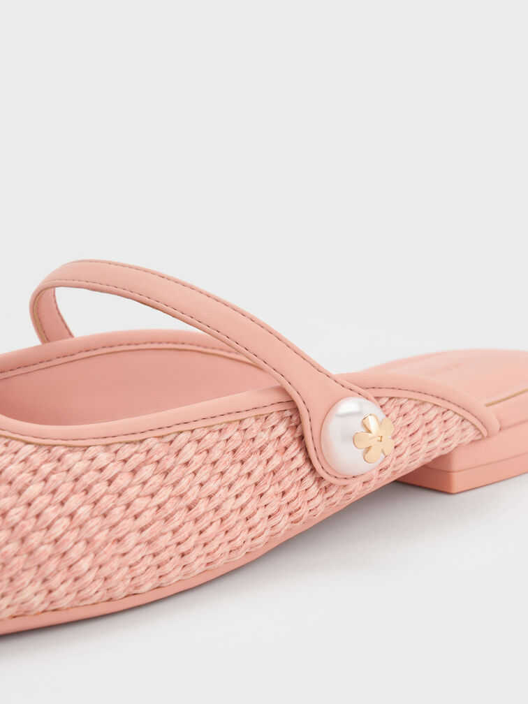Aeryn Raffia Pearl-Embellished Slip-On Mary Janes, Durazno, hi-res