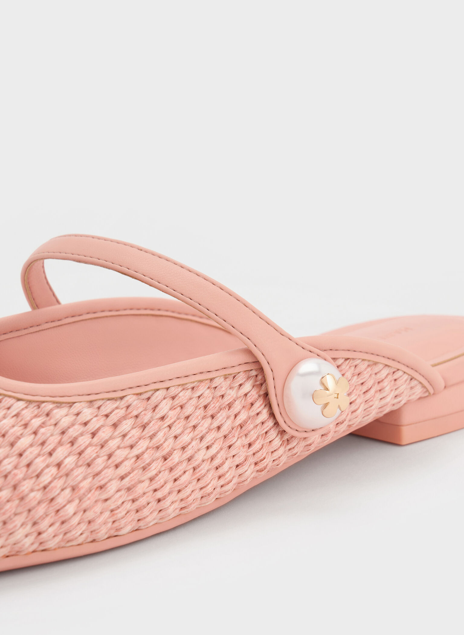 Aeryn Raffia Pearl-Embellished Slip-On Mary Janes, Peach, hi-res