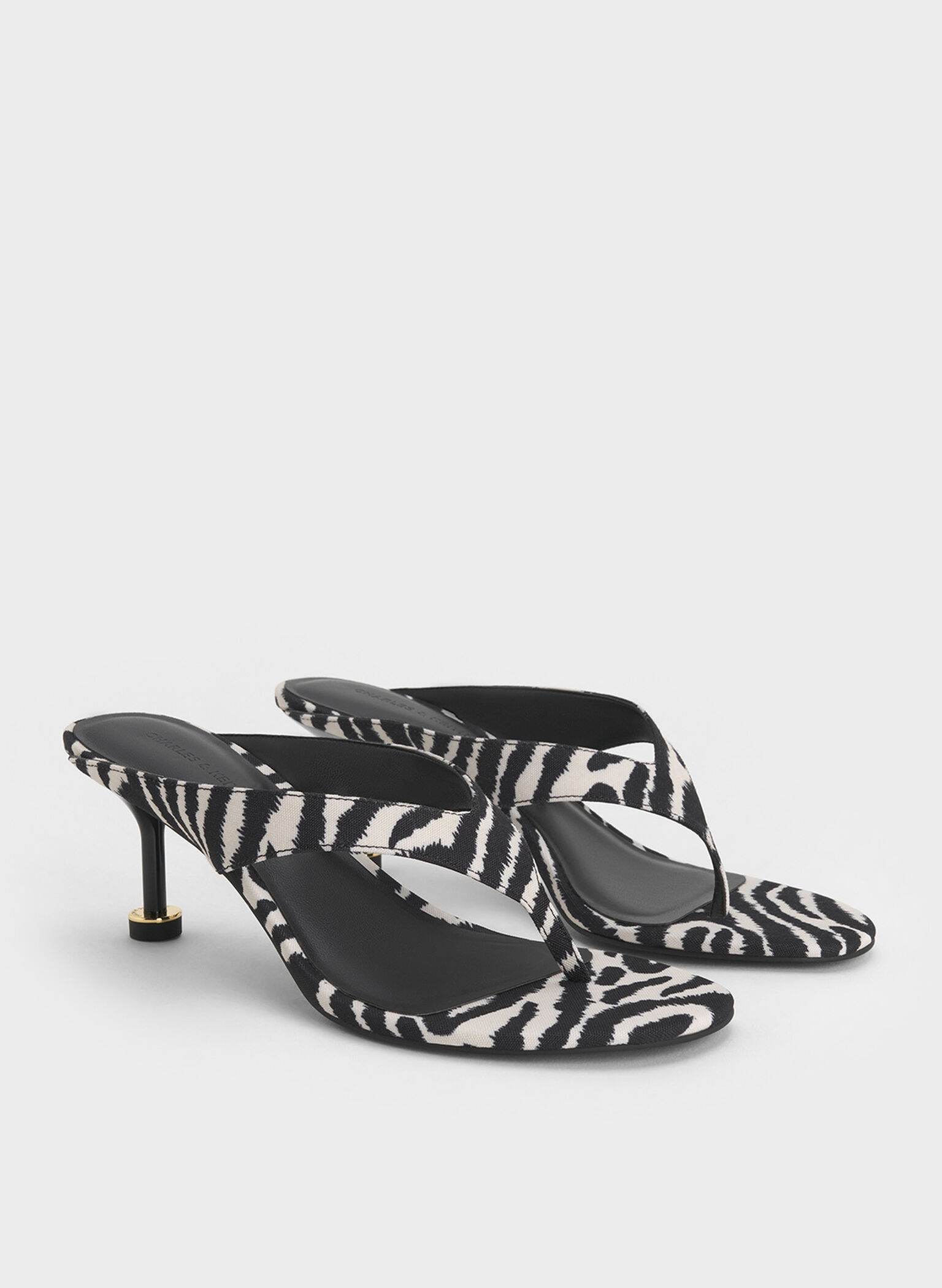 Wynn Zebra-Print Sculptural-Heel Thong Sandals, Animal Print Natural, hi-res