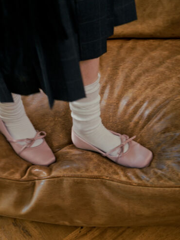 Ballerines &agrave; n&oelig;ud en satin, Rose, hi-res