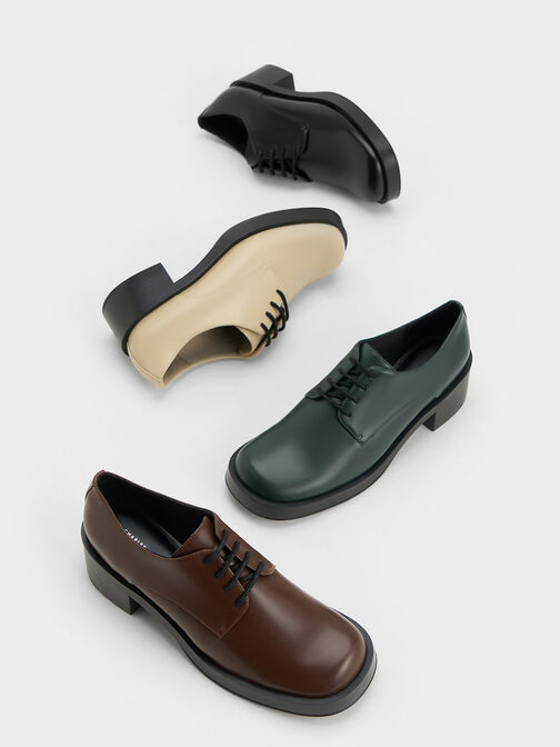 Block Heel Lace-Up Oxfords, Dark Brown, hi-res