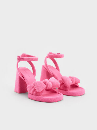 Loey Textured Bow Ankle-Strap Sandals, Pink, hi-res