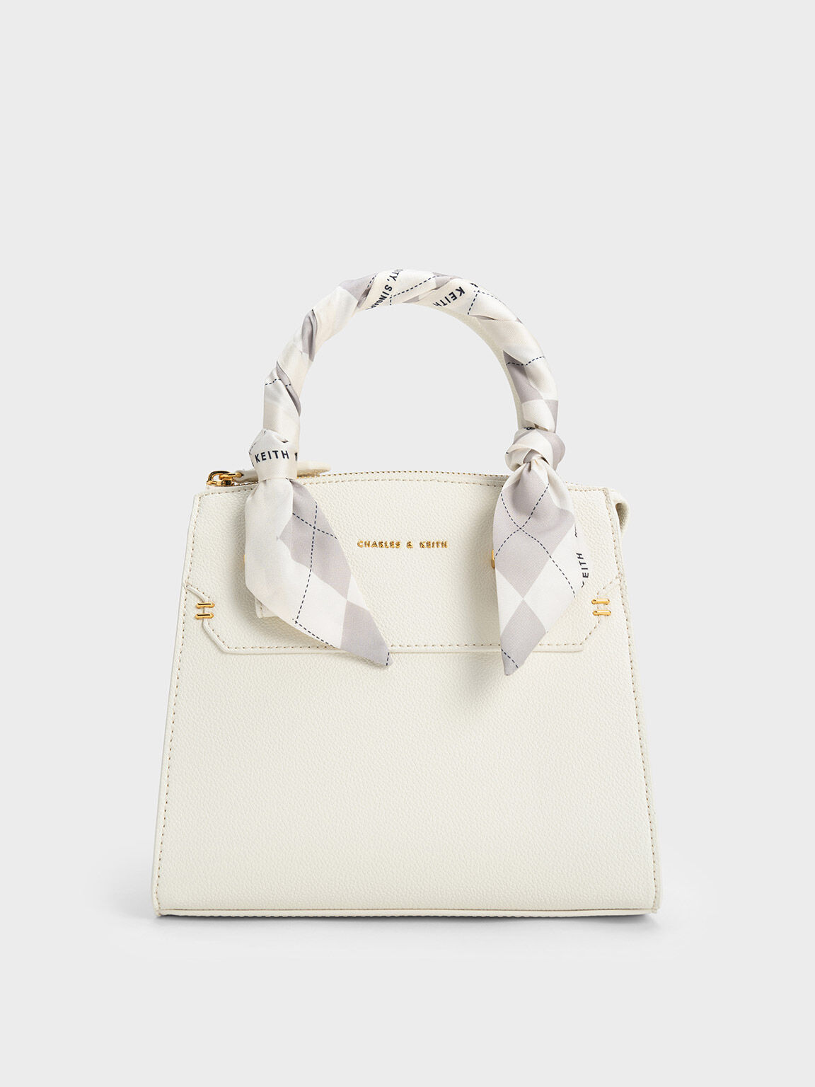 Scarf-Wrapped Top Handle Bag, Beige, hi-res