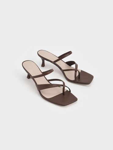 Toe Loop Heeled Sandals, Brown, hi-res