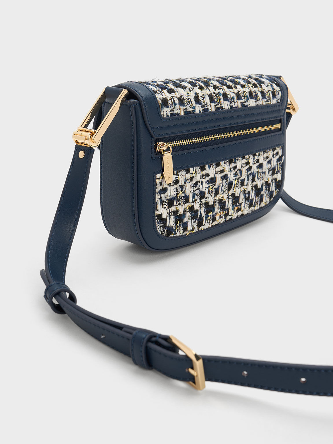 Koa Square Push-Lock Knitted Shoulder Bag, Navy, hi-res