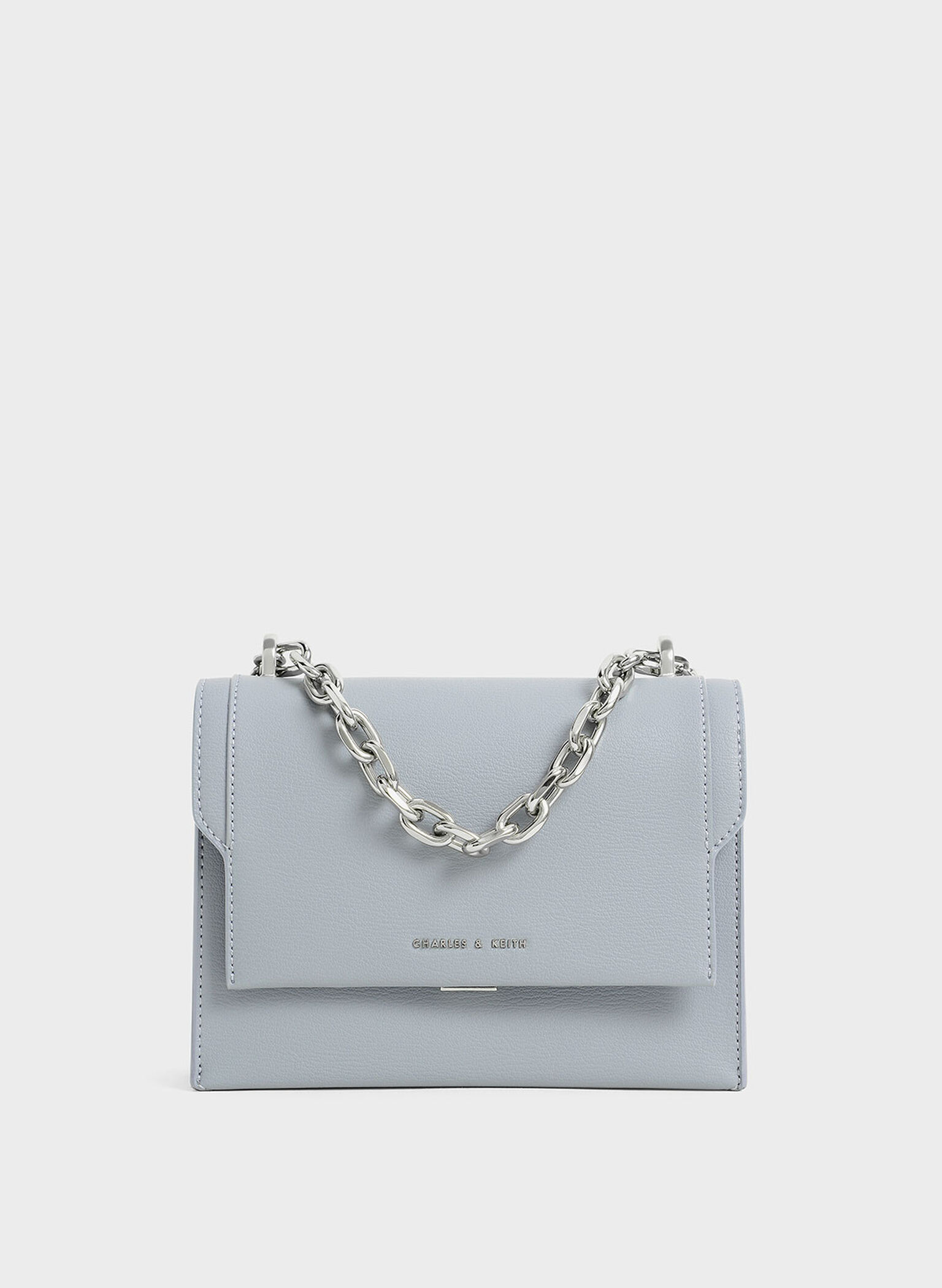 Steel Blue Front Flap Chain Handle Crossbody Bag - CHARLES & KEITH US