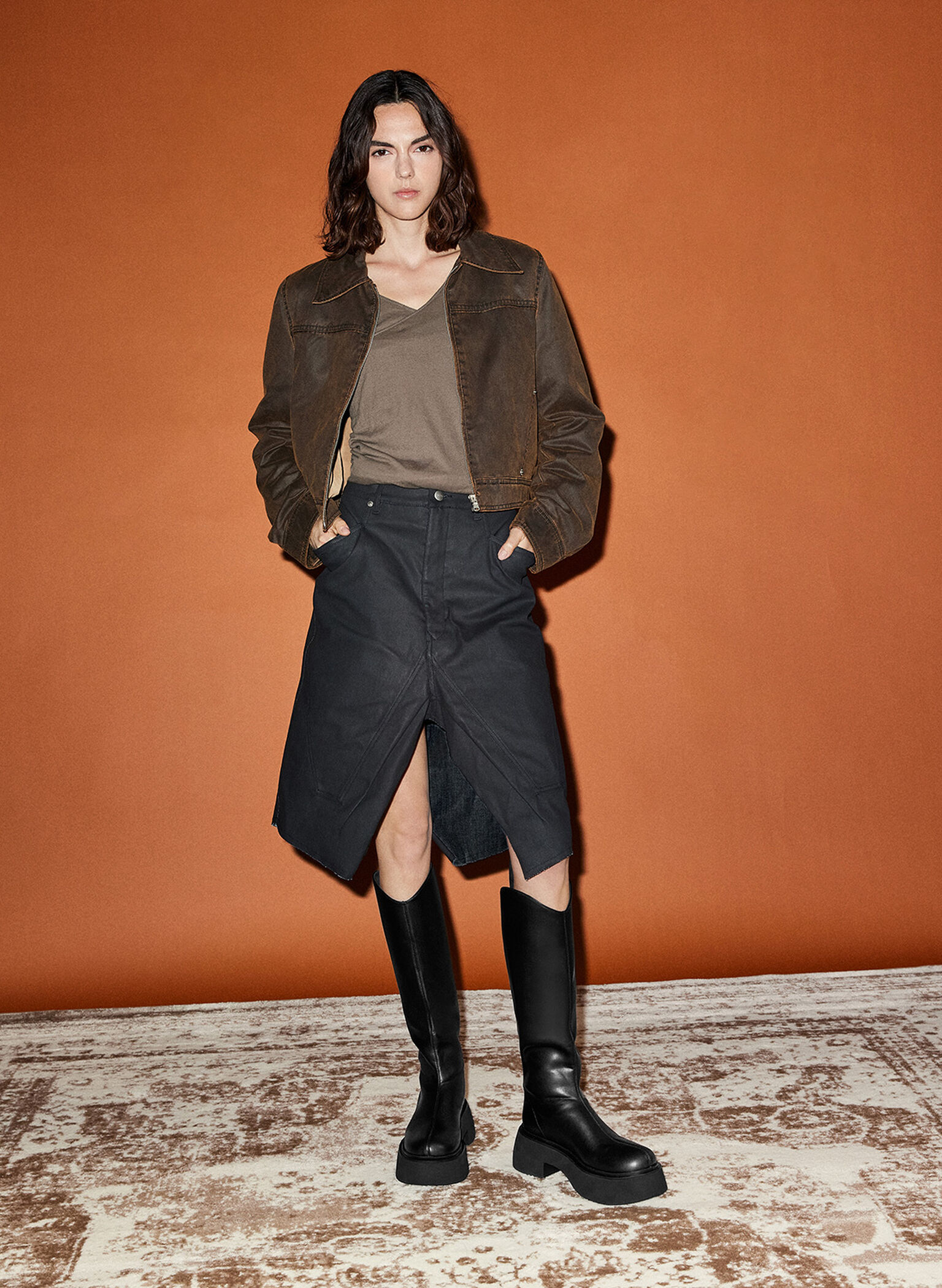 Cowboy Platform Knee-High Boots, Black, hi-res